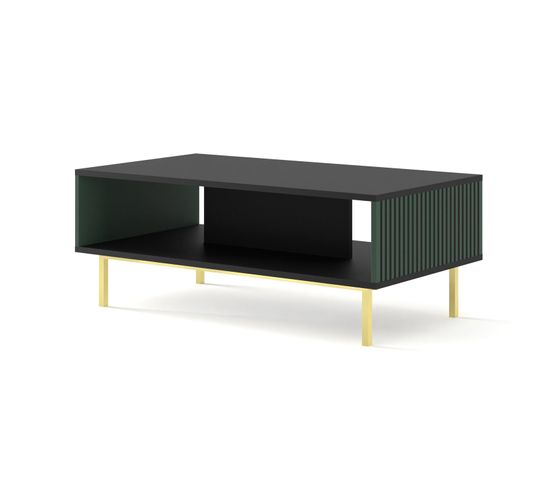 Table Basse Noir/vert Foncé 90x60x45 Ravi F Peint Pied Cadré Or