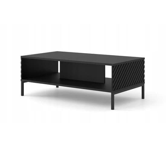 Table Basse Noir Mat Fraisé 90x60cm Avec Étagére De Haute Qualité Modèle Surfa Pieds Noir
