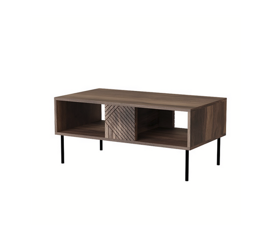 Table Basse Noir Mat 100x55cm Avec Étagére De Haute Qualité Modèle Noco Couleur Noix