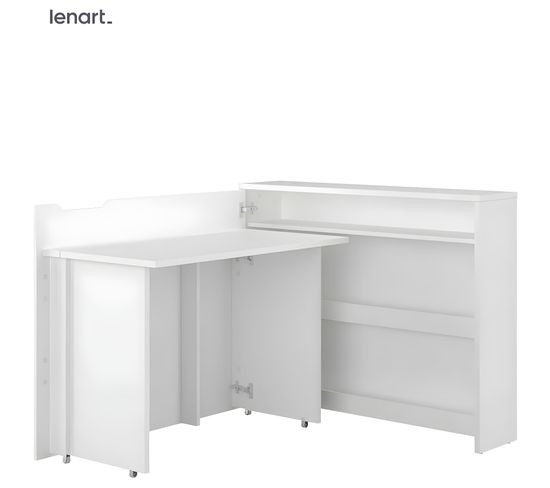 Lenart Bureau Extensible Avec Rangement 115cm Office Consus Cw01l Blanc Brillant Gauche