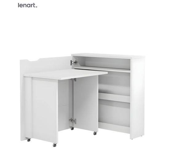 Lenart Bureau Extensible Avec Rangement 90cm Office Consus Slim Cw02l Blanc Mat Gauche