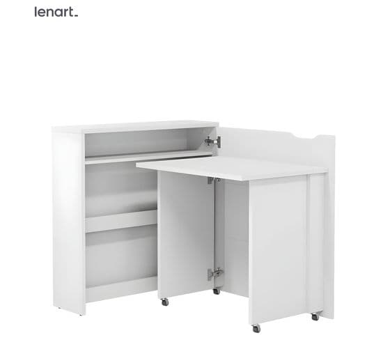 Lenart Bureau Extensible Avec Rangement 90cm Office Consus Slim Cw02p Blanc Mat Droit