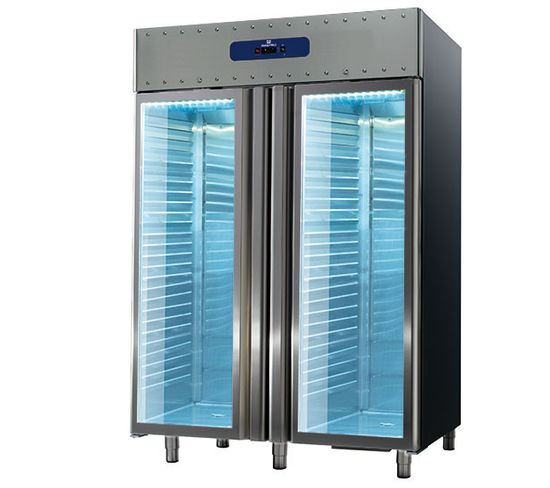 Réfrigérateur 1400 Litres En Inox Avec Portes En Verre, Gn 2/1, -2°/+8°c, 85 Mm Isolation -