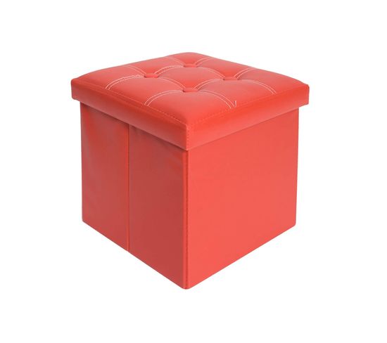 Pouf Boîte De Rangement Synthétique Rouge Moderne 30x30x30