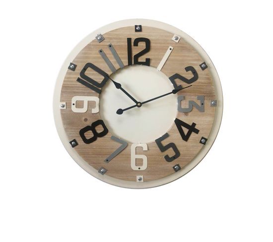 Horloge De Décor Chambre Ronde Bois Metal Beige Marron 50x50x4,5