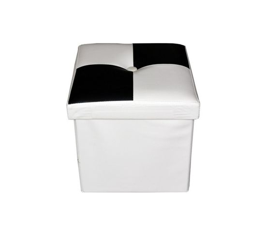Pouf Coffre De Rangement Noir Blanc Faux Cuir Moderne 30x30x30