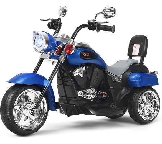 Moto Électrique 6v Pour Enfants Scooter Avec 3 Roues Effet Sonore Et Lumineux, 3km/h Max, Bleu