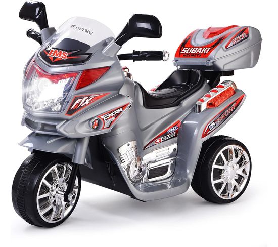 Moto Electrique Pour Enfants Scooter 6 V à 3 Roues Avec Phares LED 37-84 Mois Charge Max.:25 Kg Gris
