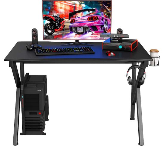 Bureau Gamer Table Informatique Cadre En Acier Robuste Noir - 115 X 75 X 76 Cm