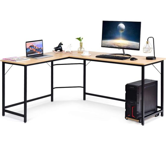 Bureau/table Informatique,bureau/table D’ordinateurd’angle En Bois Et Métal 168x125x74cm Bois/noir