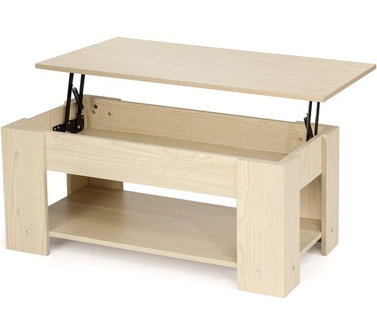 Table Basse Avec Plateau Relavable Et 1 Etagère Pour Rangement De Style Moderne