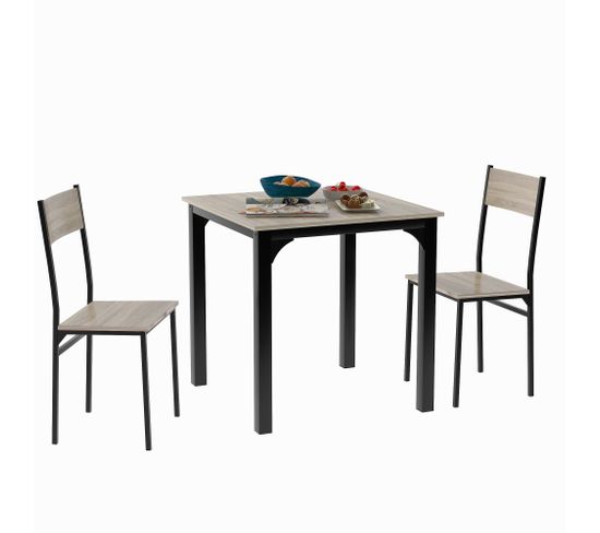 Ensemble Table + 2 Chaises Noir Et Imitation Chêne