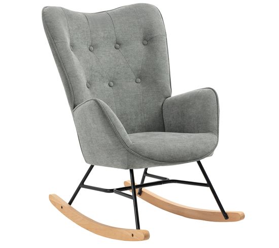 Fauteuil À Bascule Rocking Chair Fauteuil Relax Style Scandinave En Tiss Gris Avec Pieds En Hêtre