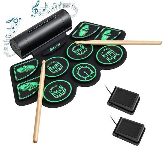 Batterie Electronique Portable,9 Pads,fonction Midi,2 Haut-parleurs Stéréo,vert