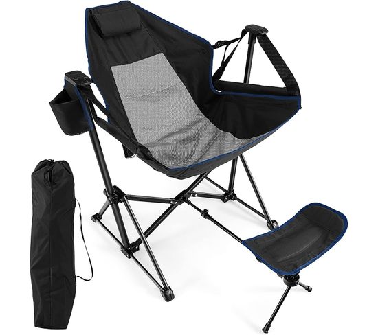 Chaise De Camping Pliante Inclinable Avec Repose-pieds Rétractable Oreiller Noir