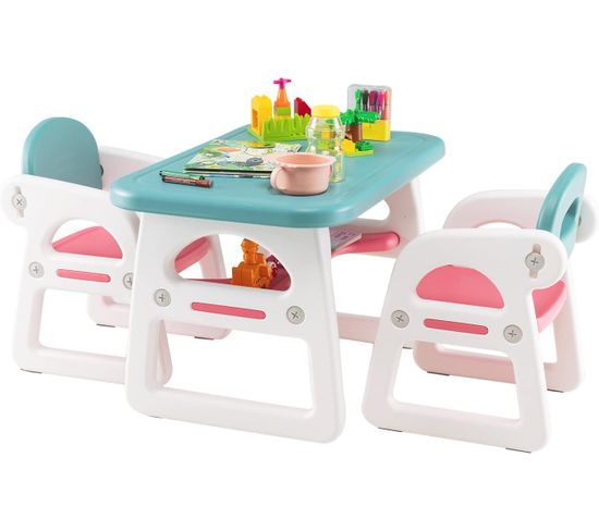 Ensemble Table Et 2 Chaises Pour Enfants Avec Etagère De Rangement Concave/table D’activité En Hdpe