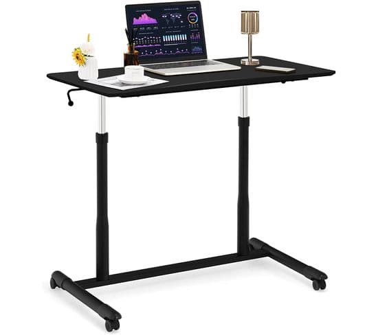 Bureau Assis-debout À Roulette/table D'ordinateur Avec Hauteur Ajustable 95x52x70–107cm Noir