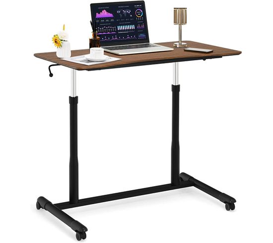 Bureau Assis-debout À Roulette/table D'ordinateur  95x52x70–107cm Pour Bureau Chambre Café