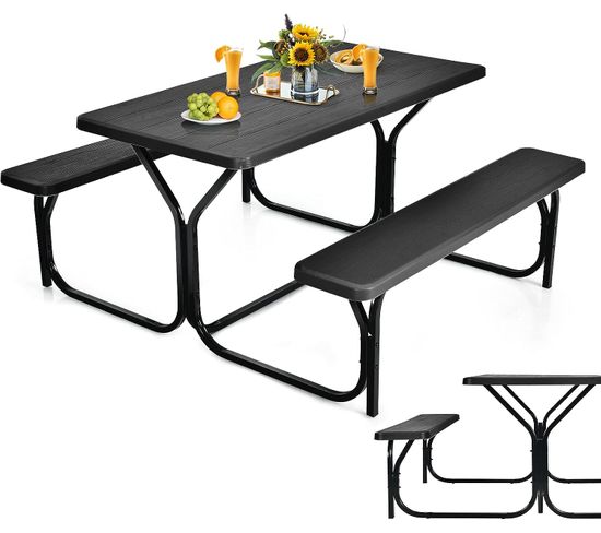 Ensemble Table Et Bancs De Pique-nique Surface Imperméable Banc Charge 200kg Table 150kg (noir)
