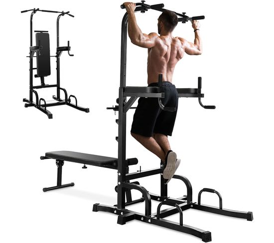 Station De Traction Musculation 7 Hauteurs 154-207cm Avec Banc Pliable, Fitness Barre Charge 250kg