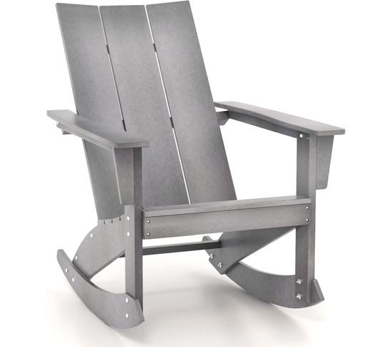 Chaise à Bascule Adirondack En Hdpe, Fauteuil De Jardin Extérieur Avec Accoudoir Et Dossier,gris