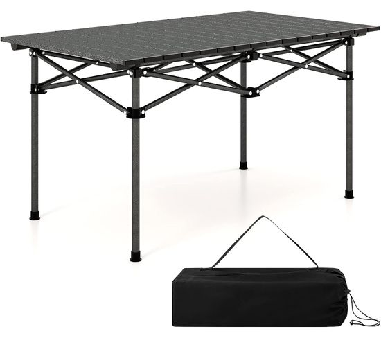 Table De Camping Pliante Portable Aluminium 4-6 Personnes 95 X 55cm Charge 60kg Noir