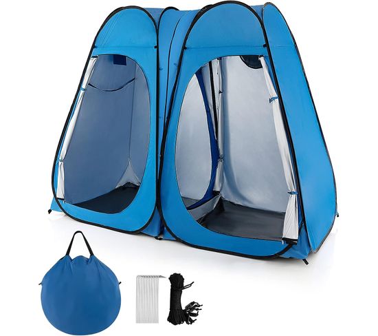 Tente De Douche Pliable Pop-up 2 Personnes En Polyester 230x122x193cm Bleu