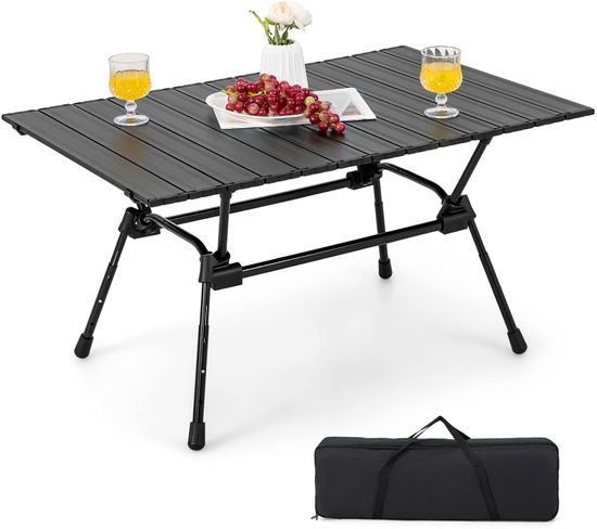 Table De Camping Pliante En Aluminium Pour 4-6 Personnes Charge 50kg, Surface 90 X 60,5cm (noir)