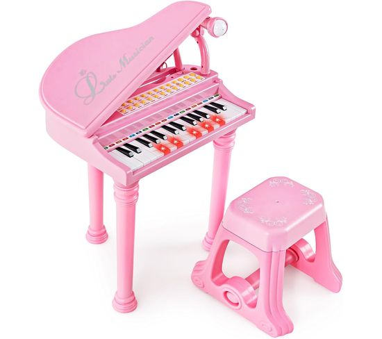 Piano Numérique 31 Touches Pour Enfants Avec Tabouret et Microphone Charge 50kg (31 Touches, Rose)