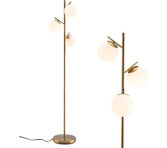 Lampadaire à 3 Globes, Lampe Sur Pied Moderne Avec Interrupteur à Pied Et Poteau Métallique