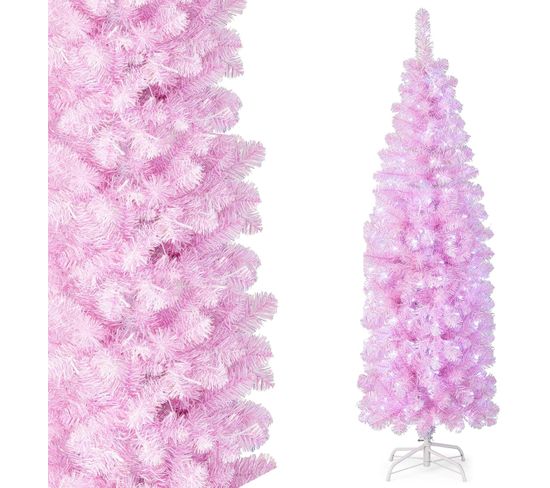 Sapin De Noël Artificiel Pré-éclairé De 180 Cm, Arbre De Noël En Forme De Crayon, Rose