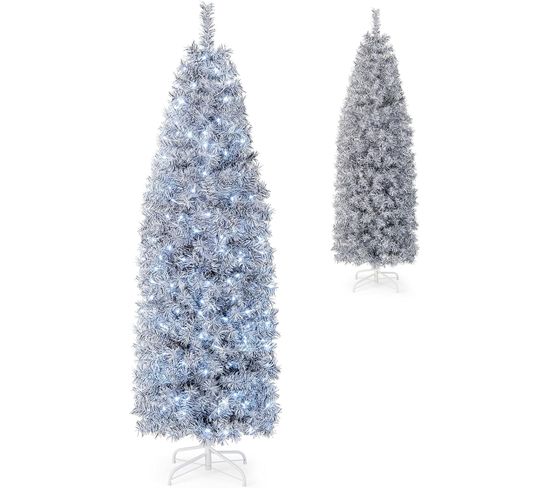Sapin De Noël 180 Cm,arbre De Noël Lumineux 250 LED Avec Base En Fer,sapin De Noël Artificiel En Pvc