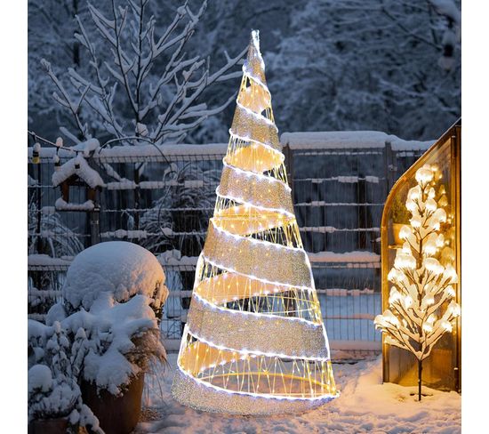 Sapin De Noël Conique Avec 500 LED Jaune Et Blanc, Arbre De Noël Artificiel