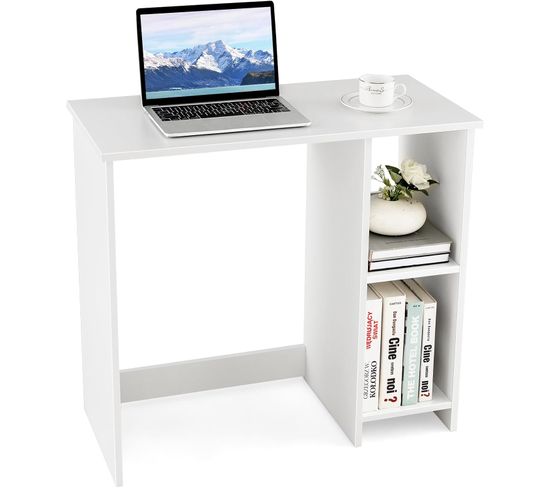 Bureau D'ordinateur, Table De Travail Pour Petit Espace, Avec 2 Compartiments, 40 X 80 X74 Cm,blanc