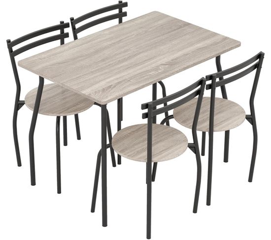 Ensemble Table Et 4 Chaises, Table à Manger Avec 4 Chaises, Cadre En Métal Noir