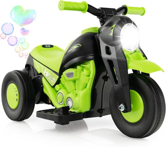 6v Moto Électrique Enfants Avec Créateur De Bulles Phare LED, Charge 30kg Pour Garçons (vert)