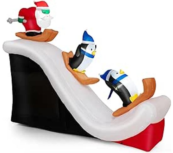 Décorations Gonflables De Noël De 280 Cm, Décorations De Fête Père Noël Skieur Et Pingouins