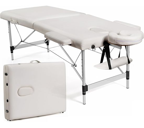 Lit de massage pliant en cuir PVC 185 cm, 70 cm de large, assez grand, portant 250 kg (blanc)