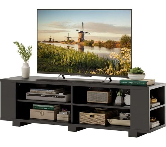 Meuble TV Avec 6 Compartiments, Étagères Réglables, Pour Salon, Chambre, 150 X 39 X 45 Cm Noir