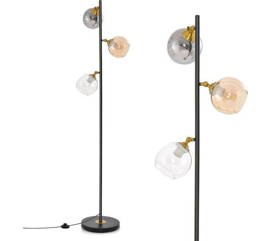 Lampadaire Sur Pied à 3 Globes, Lampe Moderne En Forme D’arbre Pour Salon, Chambre, Bureau, Noir