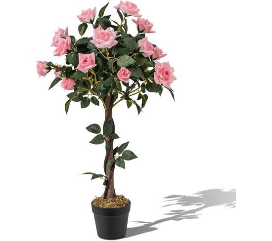 Plante Artificielle En Pot Remplies De Ciment 93cm Avec 21 Roses, Décoration Moderne