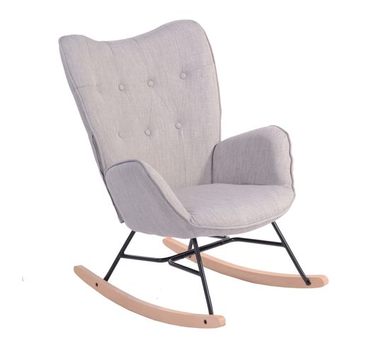 Fauteuil À Bascule En Tissu Gris Scandinave, Rocking Chair, pour Salon, Chambre