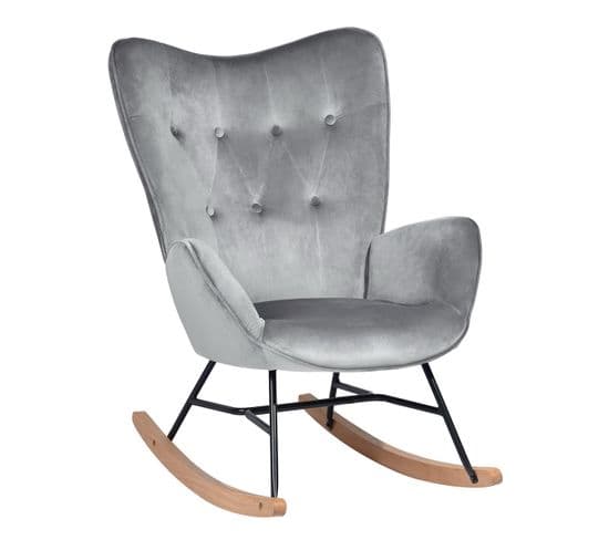 Fauteuil à Bascule Rocking Chair Scandinave en Velours Avec Pieds en E' Bois Métal