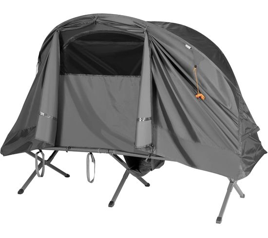 Tente Camping Surélevée Pour 2 Personnes Matelas Auto-gonflant Sac Transport Gris