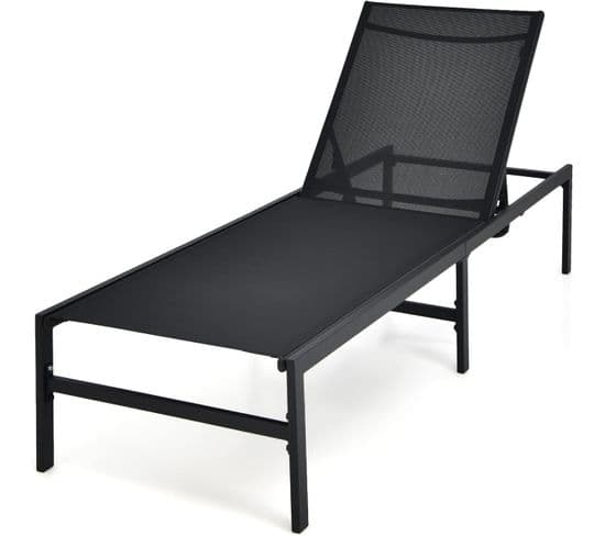 Transat Inclinable/chaise Longue De Jardin-dossier Réglable  198x63,5x35cm, Charge 150 Kg, Noir