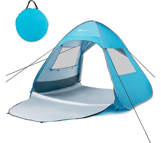 Tente De Camping Pop-up Pliable 2-4 Personnes Avec Sac De Transport, Piquets, Sacs De Sable