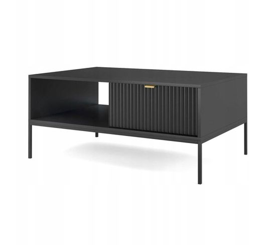 Table Basse Noir 104x68x46cm Design Moderne Avant Rainuré Avec Tiroir De Haute Qualité Modèle Noemie