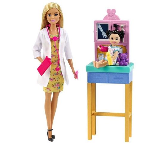 Coffret Métier Barbie Docteure Avec Poupées Barbie Et Patiente, Et Accessoires Médicaux