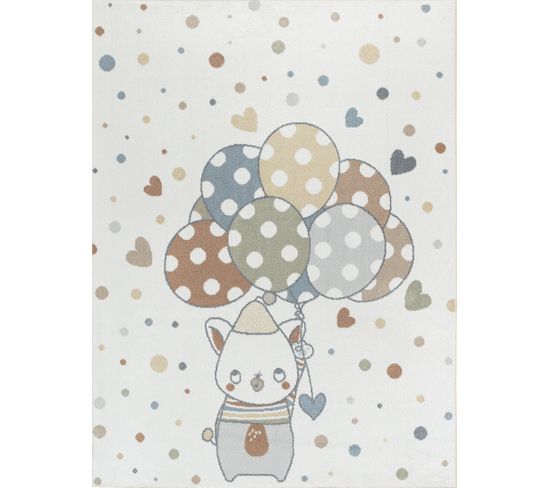 Tapis Enfant Lavable En Machine Ballons Multicolore/beige 120x170