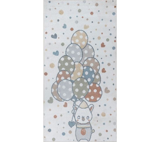 Tapis Enfant Lavable En Machine Ballons Multicolore/beige 80x150
